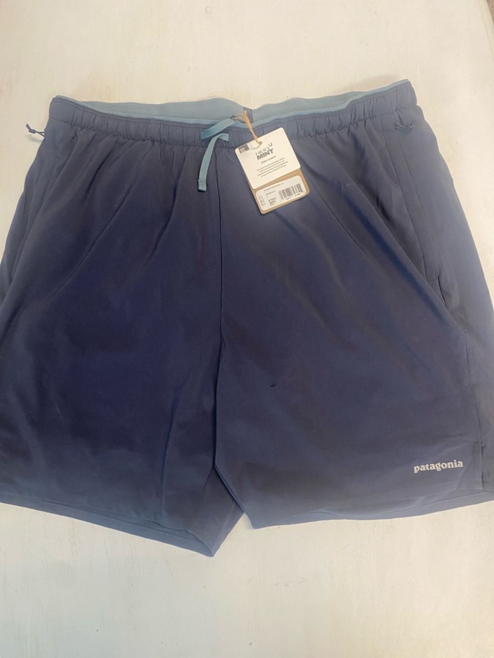 Patagonia Navy Athletic Shorts with Light Blue Drawstring